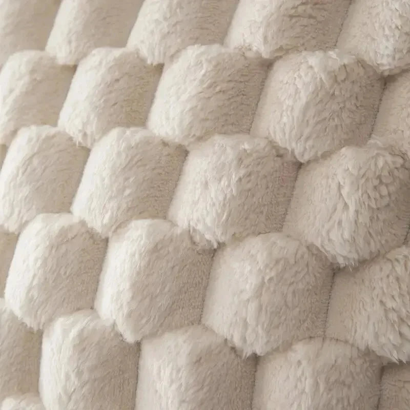 Cream White 3D Plush Pillowcase with Turtle & Grid Pattern