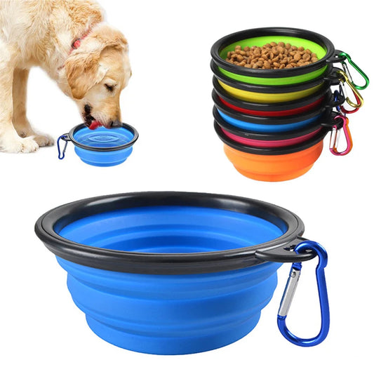 Portable 2-in-1 Silicone Dog Feeder Bowl with Carabiner – Travel Food & Water Dispenser for Dogs & Cats