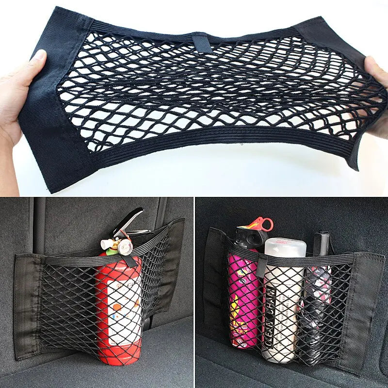 Universal Elastic Mesh Car Trunk and Seat Back Storage Net – Rear Seat Organizer with Magic Sticker Attachment