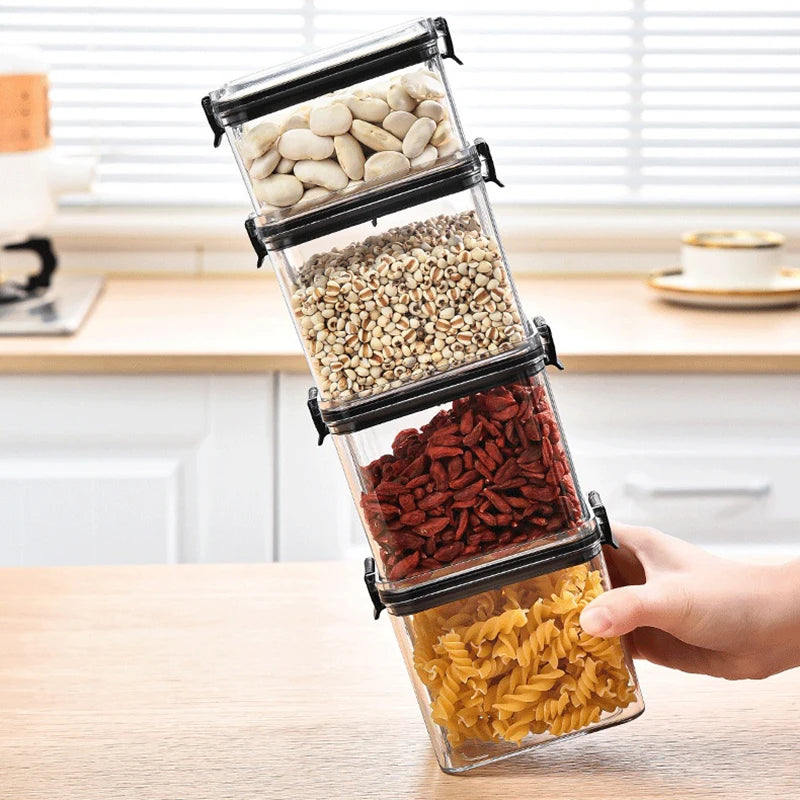 Moisture-Proof Sealed Storage Jars Set – Large Plastic Kitchen Organizer for Grains, Seasonings, and Household Items