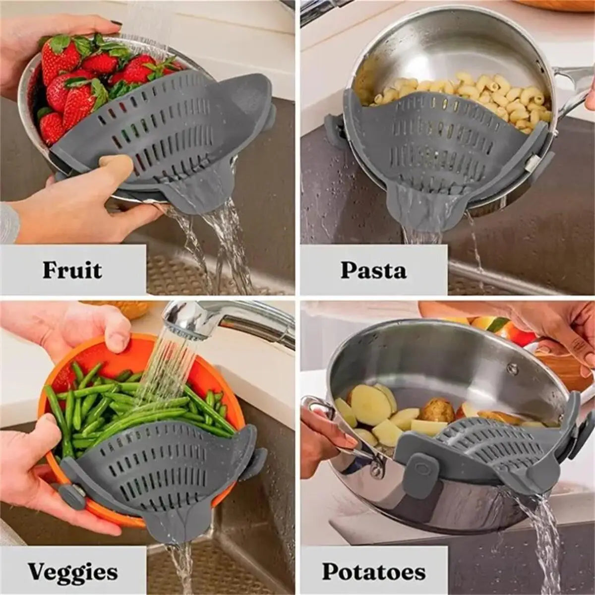 Adjustable Clip-On Pot Strainer for Pots, Pans, and Bowls - 1pc Kitchen Strainer