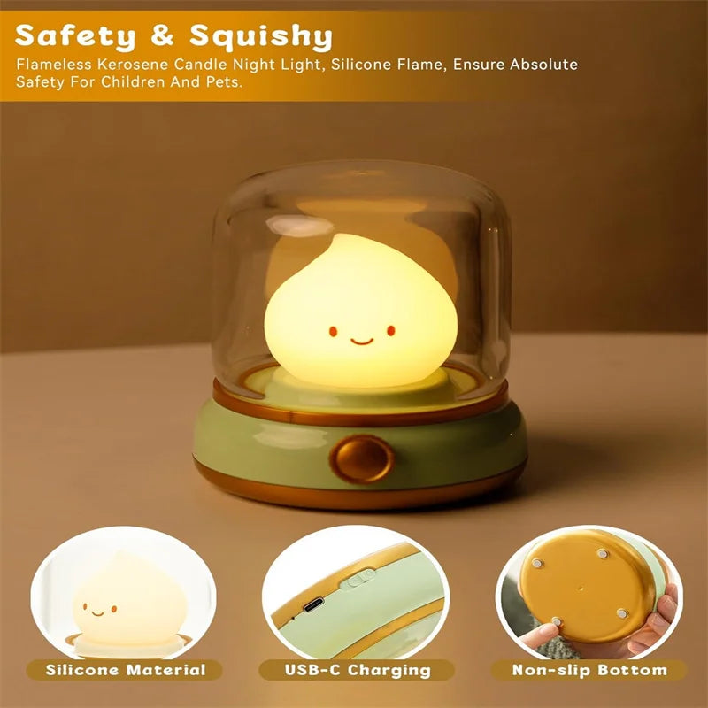 Mini USB Rechargeable LED Cute Flame Night Lamp - Dimmable and Portable for Home Decor