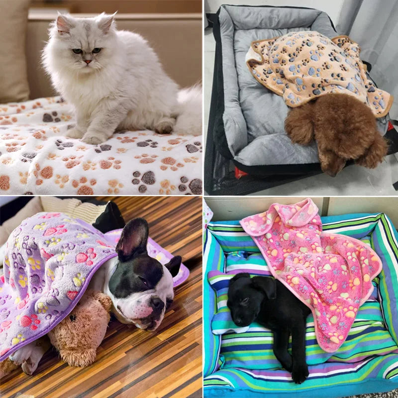 Soft & Fluffy Pet Blanket Mat – Cute Paw/Elephant Patterns, Warm & Cozy Travel Bed for Cats & Dogs