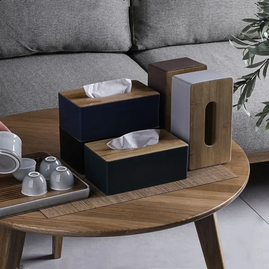 Bamboo & Solid Wood Tissue Box – Elegant Napkin Holder for Home, Hotel, or Office Table Decor