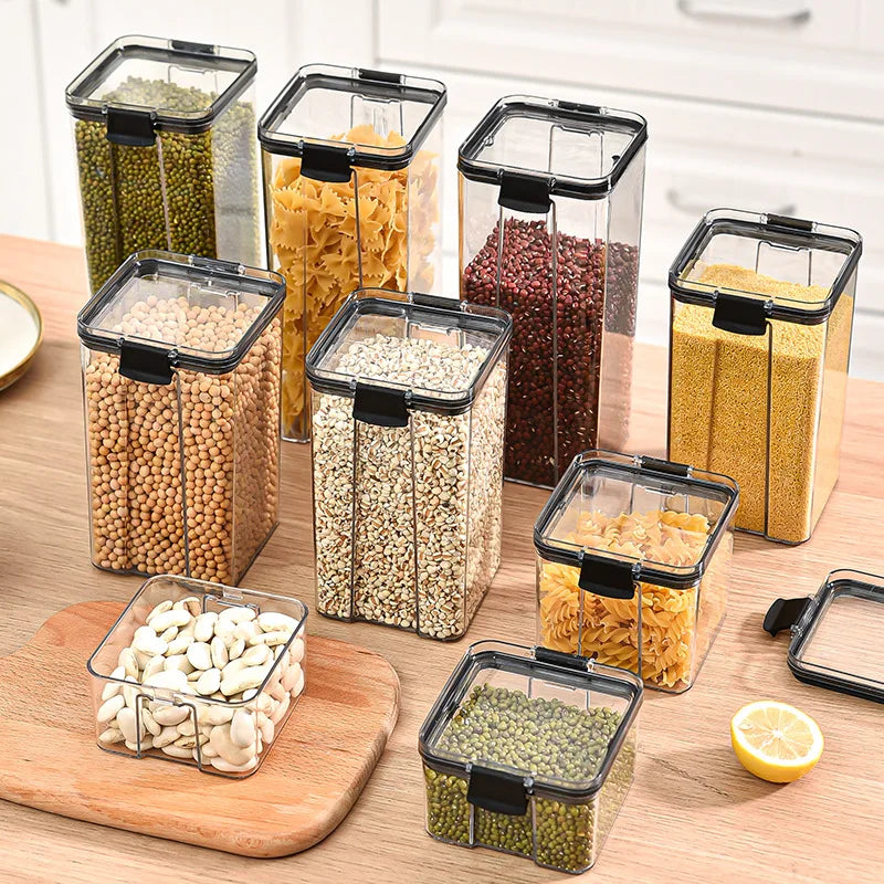 Moisture-Proof Sealed Storage Jars Set – Large Plastic Kitchen Organizer for Grains, Seasonings, and Household Items