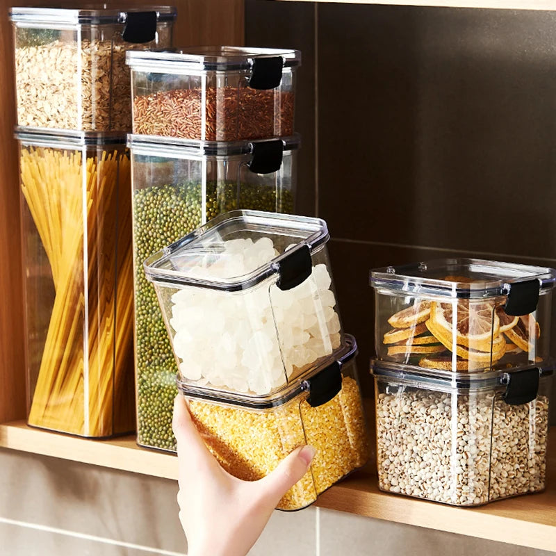 Moisture-Proof Sealed Storage Jars Set – Large Plastic Kitchen Organizer for Grains, Seasonings, and Household Items