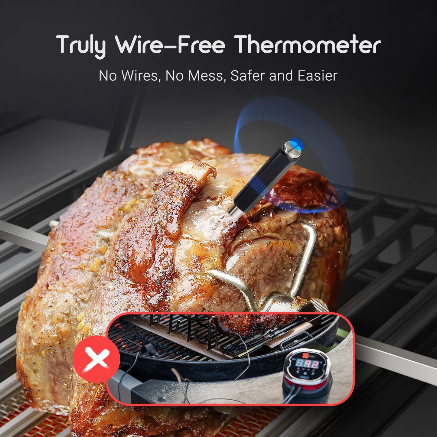 Smart Wireless Bluetooth Kitchen Digital Thermometer for Oven, Grill, BBQ, and More