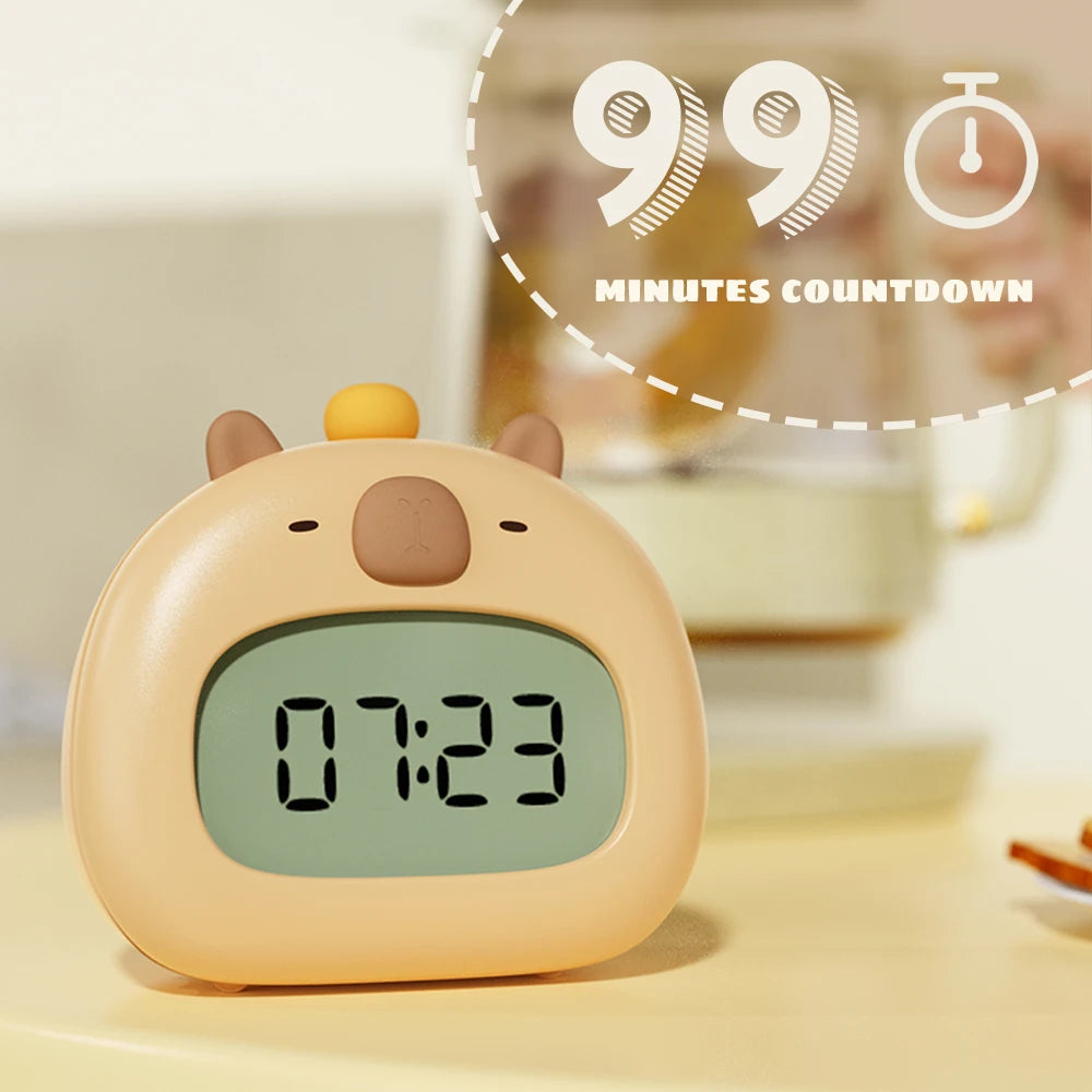 Digital LED Alarm Clock with Capybara Design, Temperature Display, and Rechargeable Battery