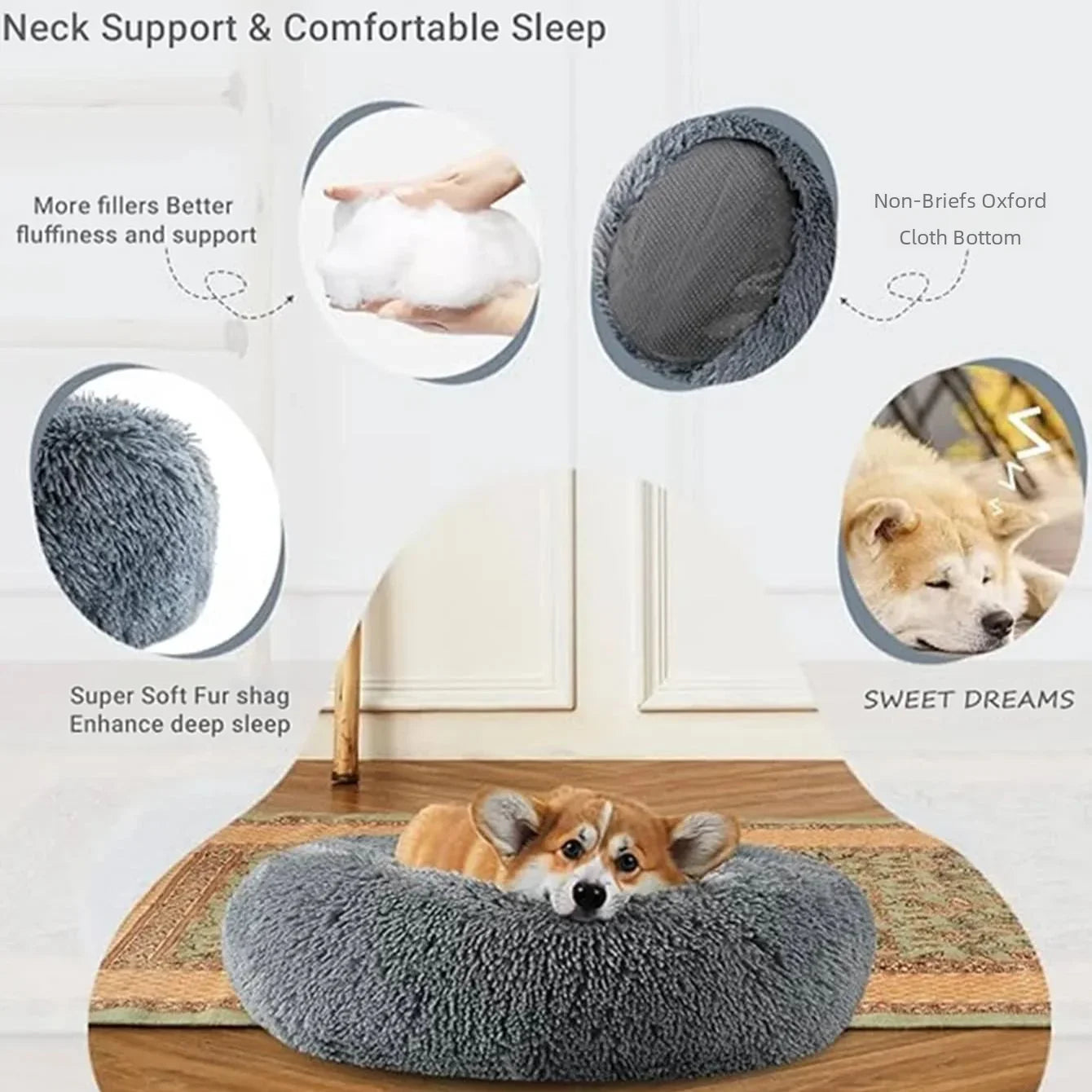 Round Pet Bed – Super Soft Plush Dog & Cat Bed for Medium to Large Pets, Warm and Cozy for Winter Sleeping