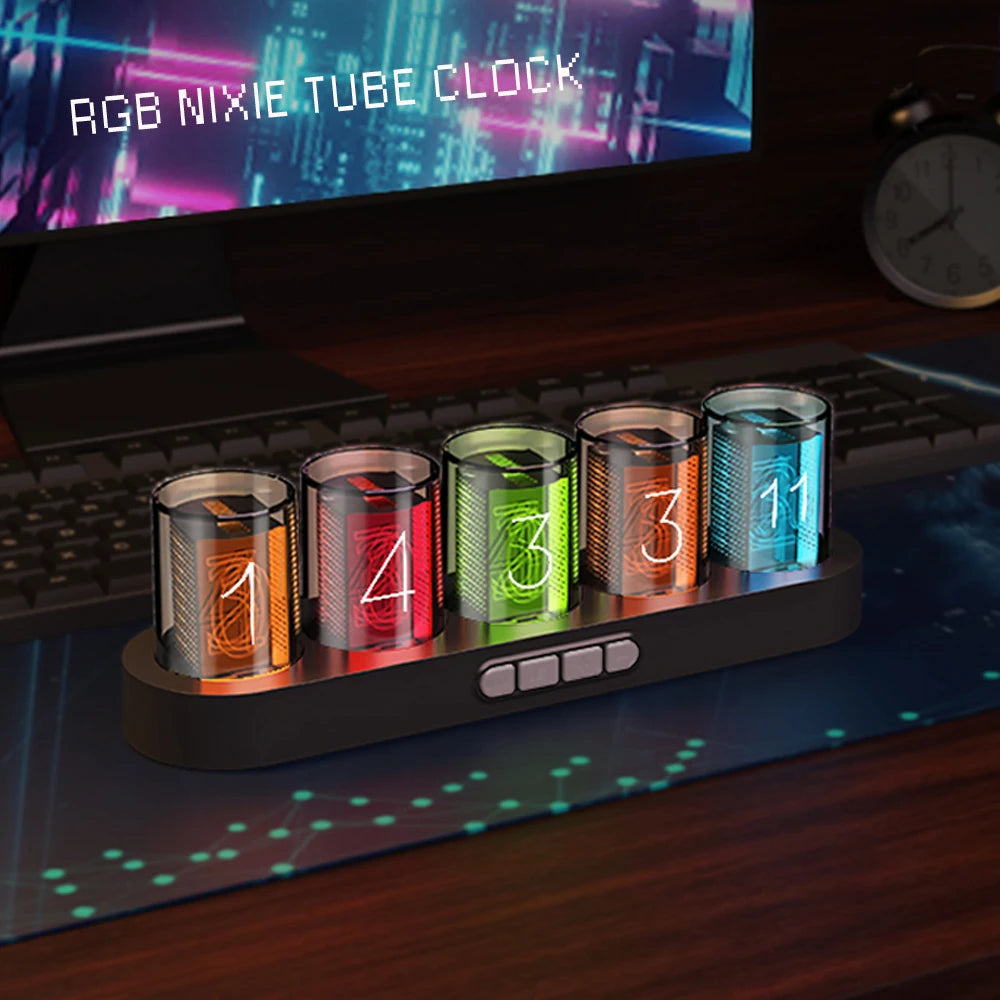 Digital Nixie Tube Clock with RGB LED Glow – Luxury Gift Box Perfect for Room Décor