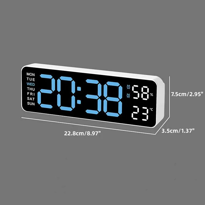 USB-Powered 9-Inch Digital Wall Clock with Temperature, Humidity, Auto-Dimmer, and LED Alarm