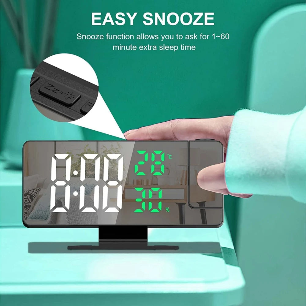 180° Arm Digital Alarm Clock with Temperature, Humidity, Night Mode, Snooze, 12/24H, and USB Plug-in