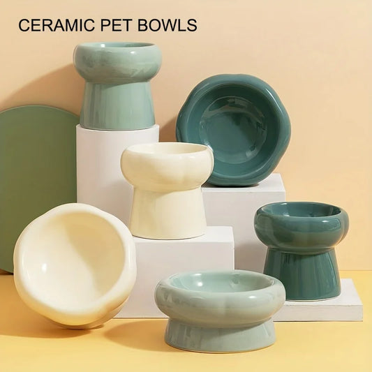 Raised Ceramic Pet Bowl for Cats and Small Dogs