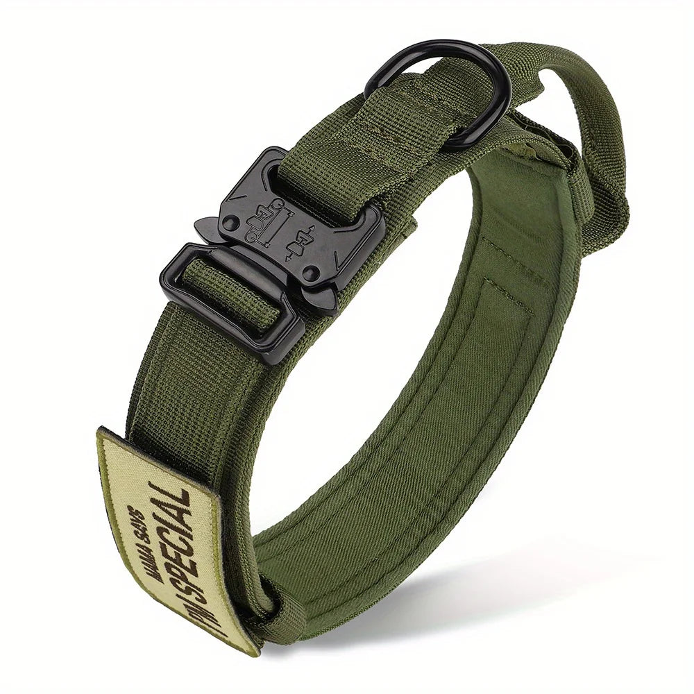 Heavy-Duty Tactical Dog Collar with Handle – Durable Training & Walking Collar with Patch for Medium and Large Dogs