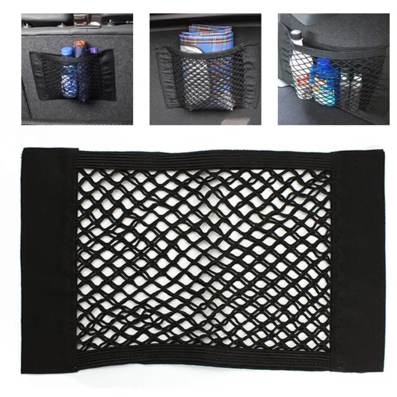 Universal Elastic Mesh Car Trunk and Seat Back Storage Net – Rear Seat Organizer with Magic Sticker Attachment