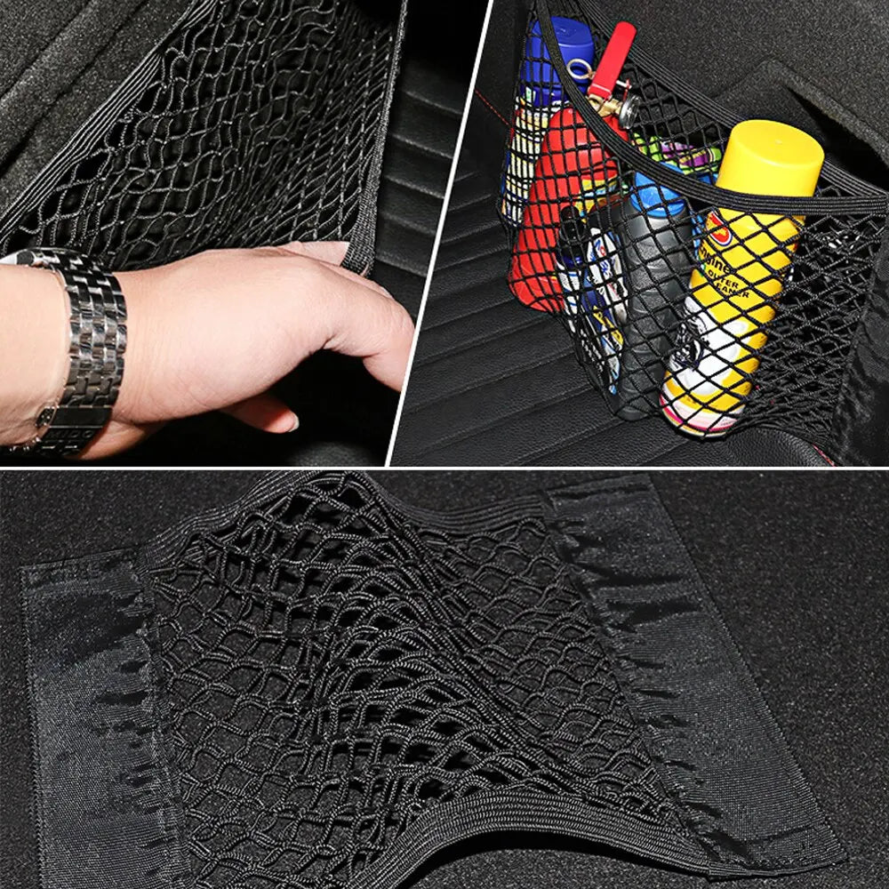 Universal Elastic Mesh Car Trunk and Seat Back Storage Net – Rear Seat Organizer with Magic Sticker Attachment