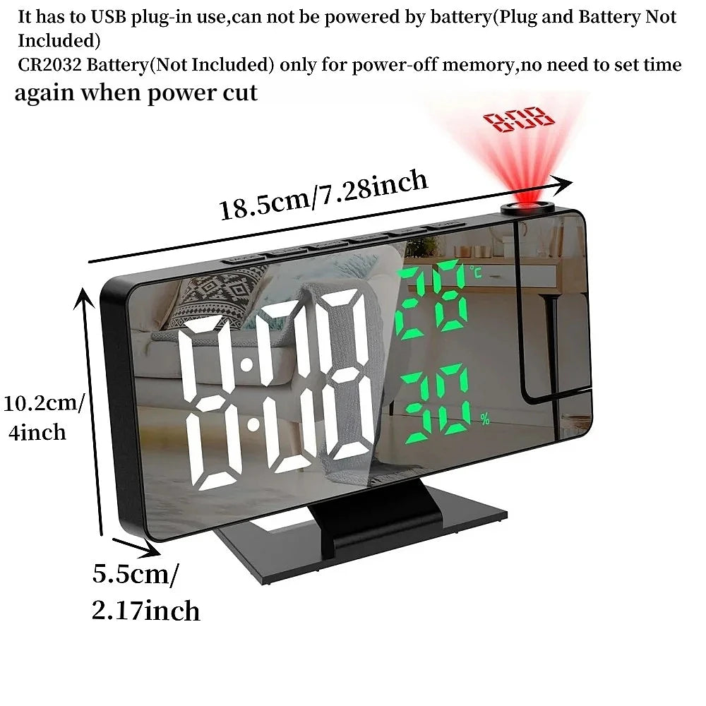 180° Arm Digital Alarm Clock with Temperature, Humidity, Night Mode, Snooze, 12/24H, and USB Plug-in