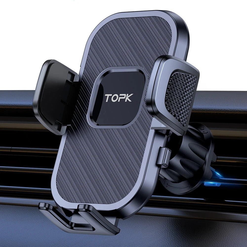 TOPK Air Vent Car Phone Holder | Hands-Free Mount for Large Phones & Thick Cases | Universal Clamp Cradle for All Smartphones