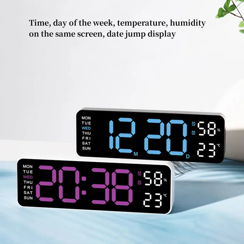 USB-Powered 9-Inch Digital Wall Clock with Temperature, Humidity, Auto-Dimmer, and LED Alarm