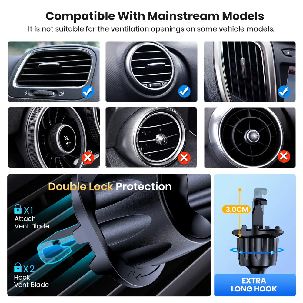 TOPK Air Vent Car Phone Holder | Hands-Free Mount for Large Phones & Thick Cases | Universal Clamp Cradle for All Smartphones