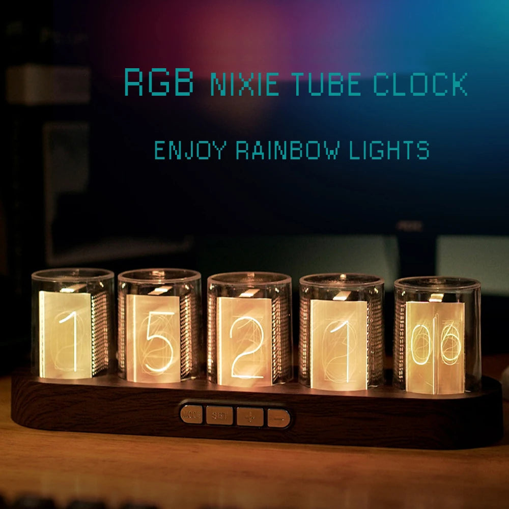 Digital Nixie Tube Clock with RGB LED Glow – Luxury Gift Box Perfect for Room Décor