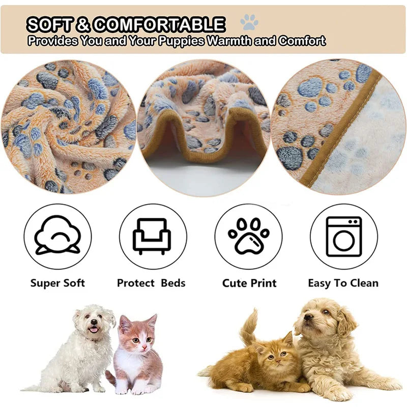 Soft & Fluffy Pet Blanket Mat – Cute Paw/Elephant Patterns, Warm & Cozy Travel Bed for Cats & Dogs