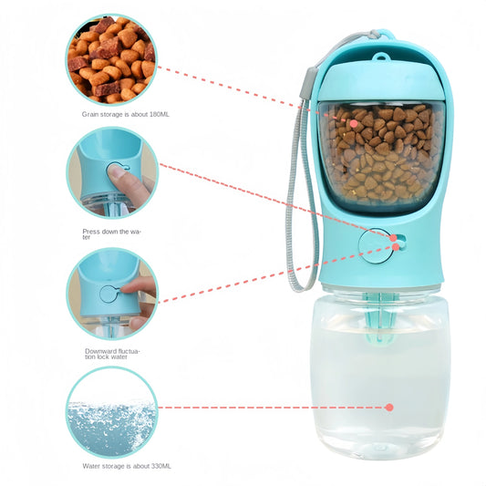 Portable Pet Water Bottle with Food Storage – Travel Feeder Bowl for Dogs & Cats, Outdoor Pet Supplies