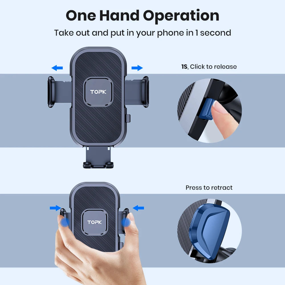 TOPK Air Vent Car Phone Holder | Hands-Free Mount for Large Phones & Thick Cases | Universal Clamp Cradle for All Smartphones