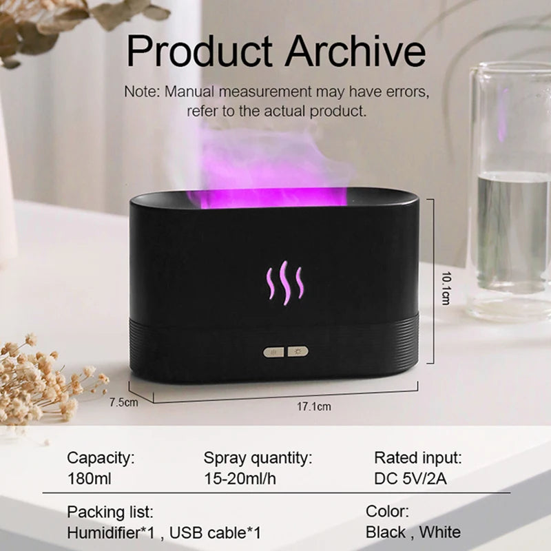 Portable Cool Mist LED Color-Changing USB Humidifier & Aroma Diffuser with Flame Effect