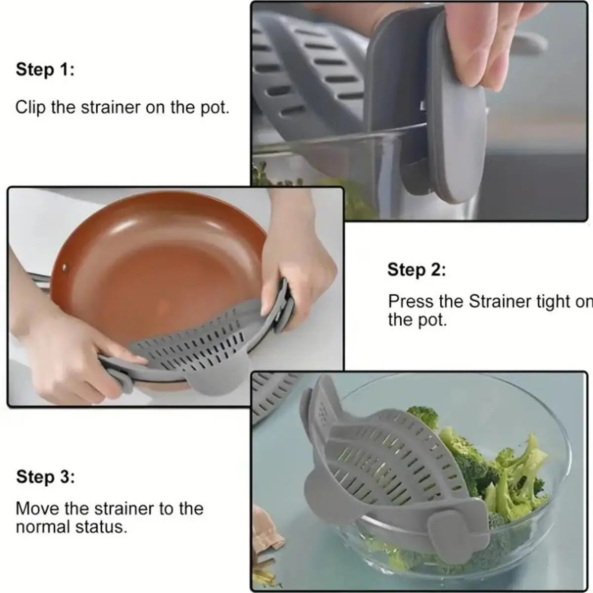 Adjustable Clip-On Pot Strainer for Pots, Pans, and Bowls - 1pc Kitchen Strainer