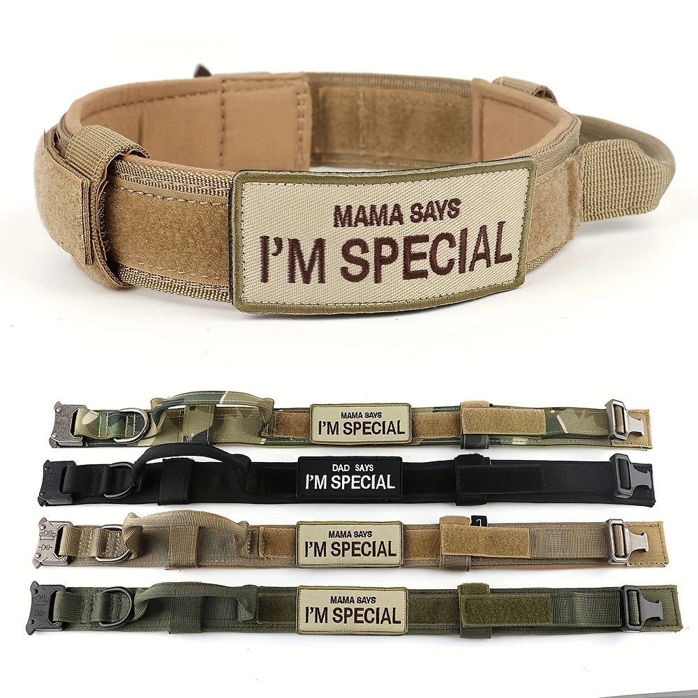 Heavy-Duty Tactical Dog Collar with Handle – Durable Training & Walking Collar with Patch for Medium and Large Dogs